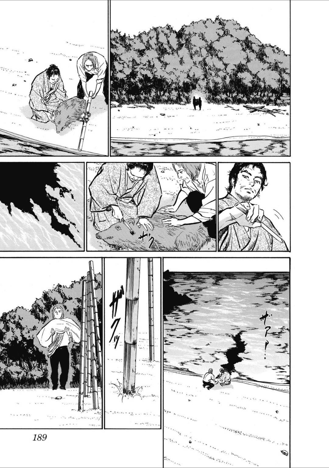 【エロ漫画】遂に無人島からの脱出を試みる真市達…舟を作るが、因縁の巨大ワニと決着をつけるべく対峙する。芸者の小染たちの協力を得て倒すことができ舟で島から脱出するが美人女海賊に奇襲を受けてしまうのだった。【八月薫:むすび島 浮世艶草子 最終話……むすび島】