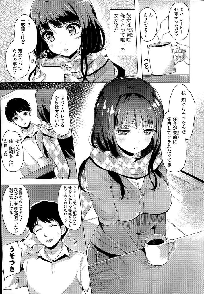 【エロ漫画】振られて帰宅した男の子の家で待っていた黒髪ロング巨乳JK…傷心の男の子を慰めてあげようとフェラをしてもらうも満足できずセックスまですることになる【まうめん:二度目の告白】