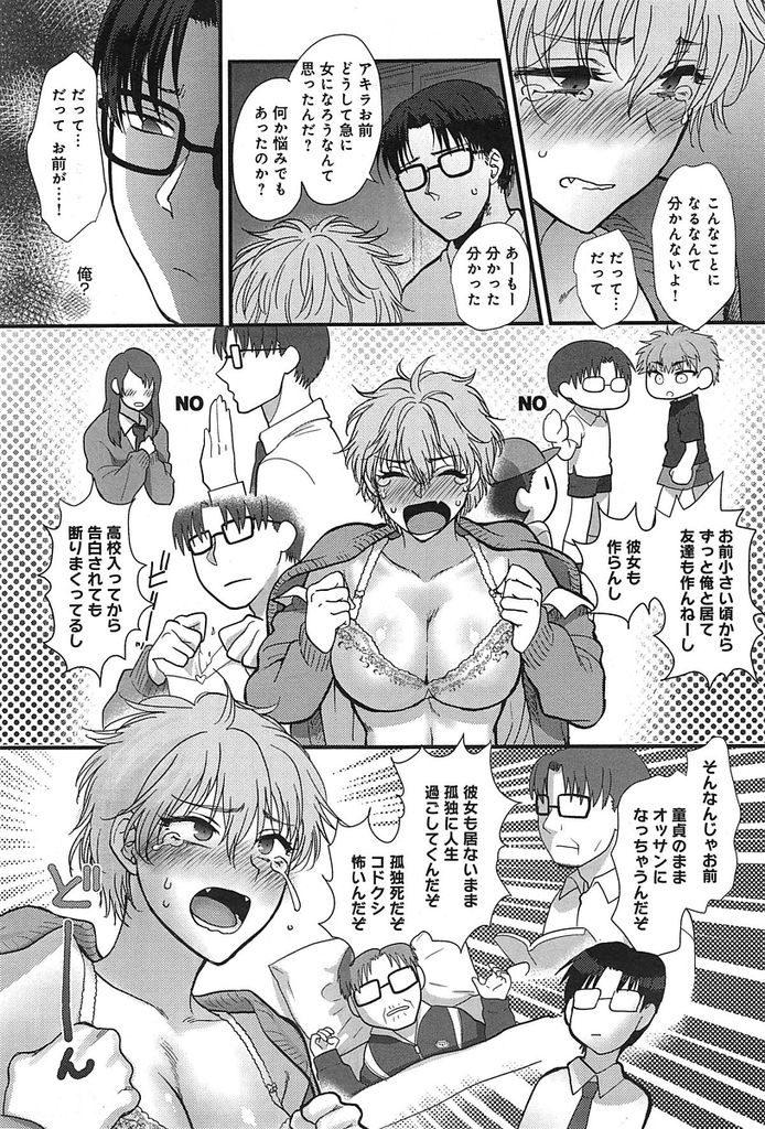 【エロ漫画】性別転換の技術により巨乳美少女になった親友…野球部に輪姦されそうになったところを親友に助けてもらいいちゃラブセックスをする【消火器:親友アフェクション】