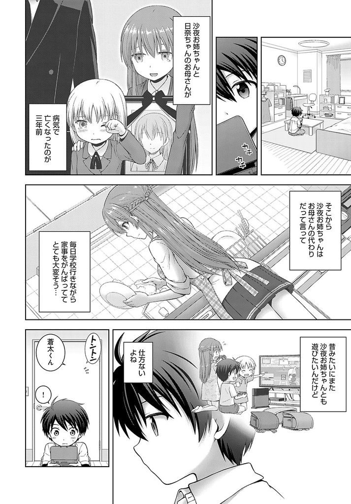 【エロ漫画】年下の幼馴染を誘惑してHな遊びをしようとする巨乳娘…小さなチンコを扱き想いを伝えて何度もいちゃラブ中出しセックス【茶々らん:キミのこと好きなんだ♡】