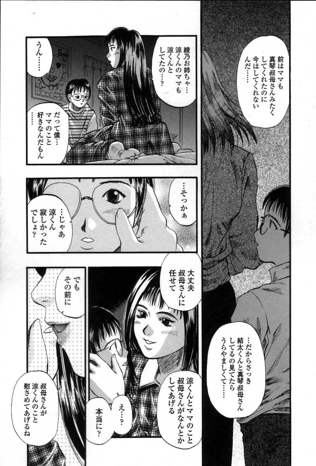 【エロ漫画】息子とセックスしている姿を甥に見られてしまった巨乳人妻…覗き見でオナニーした形跡を問い寂しさを慰めるためにフェラして生挿入中出しセックスしてあげる！【草野たかゆき:Painful Love】