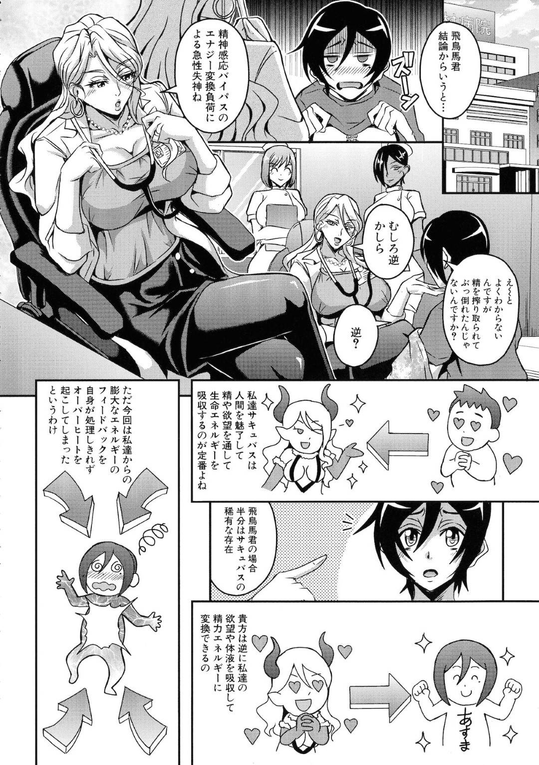 【エロ漫画】主人公を取り合うようにエッチな事をするムチムチサキュバス人妻たち…彼女たちは彼を貪るようにパイズリやフェラなどをしまくった挙げ句、正常位やバックなどの体位で中出し乱交セックス！【三船誠二郎:僕とサキュバスママたちとのハーレム生活 第2話】